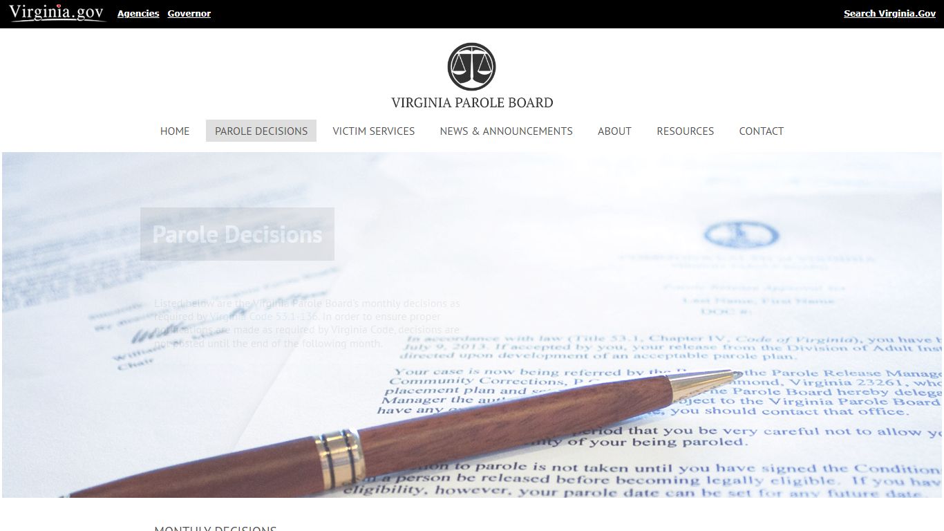 Monthly Parole Decisions - Virginia